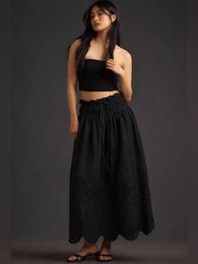 Moon River Black Eyelet Skirt NEW size Large Anthropologie